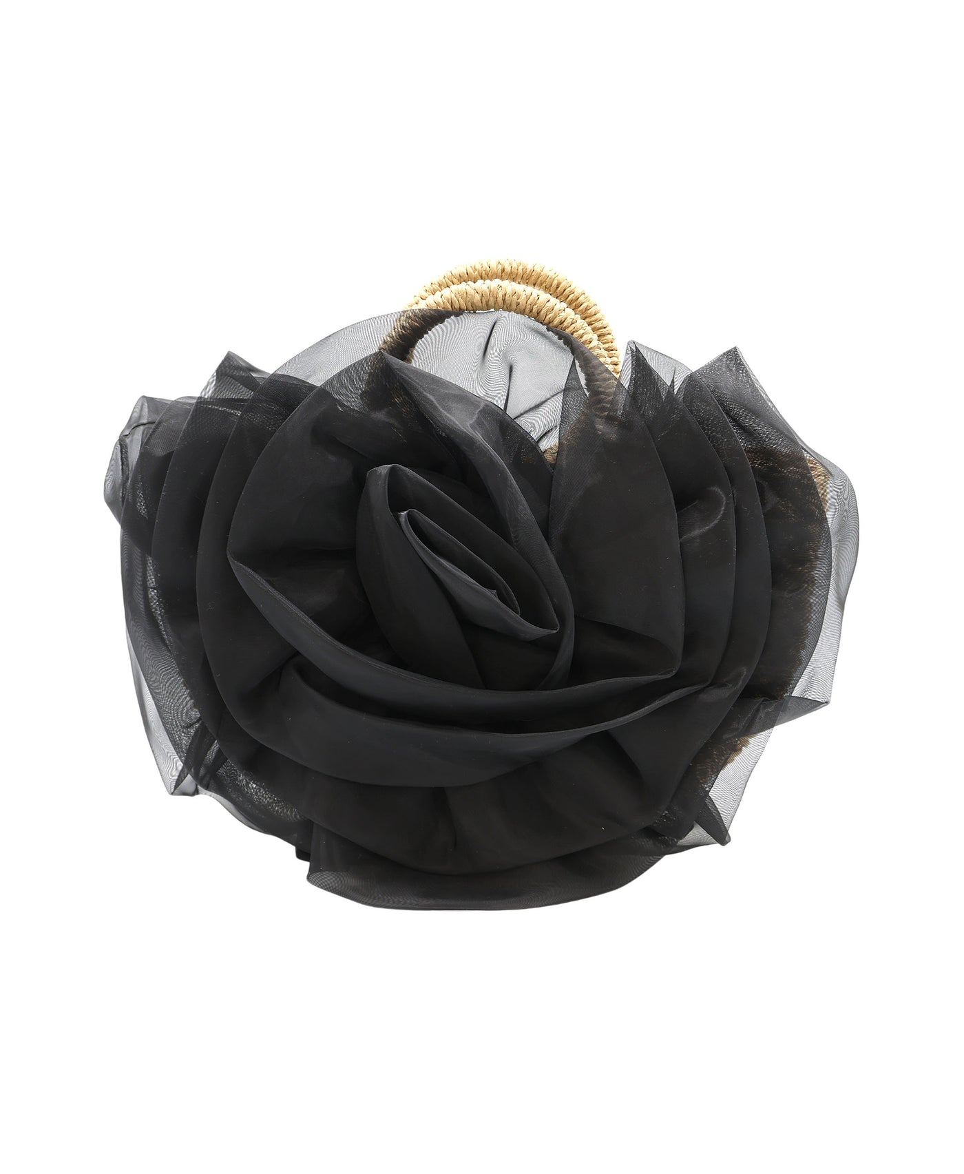 Straw Handbag w/ Tulle Flower view 1