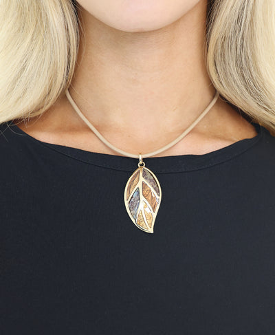 Leaf Pendant Cord Necklace image 1