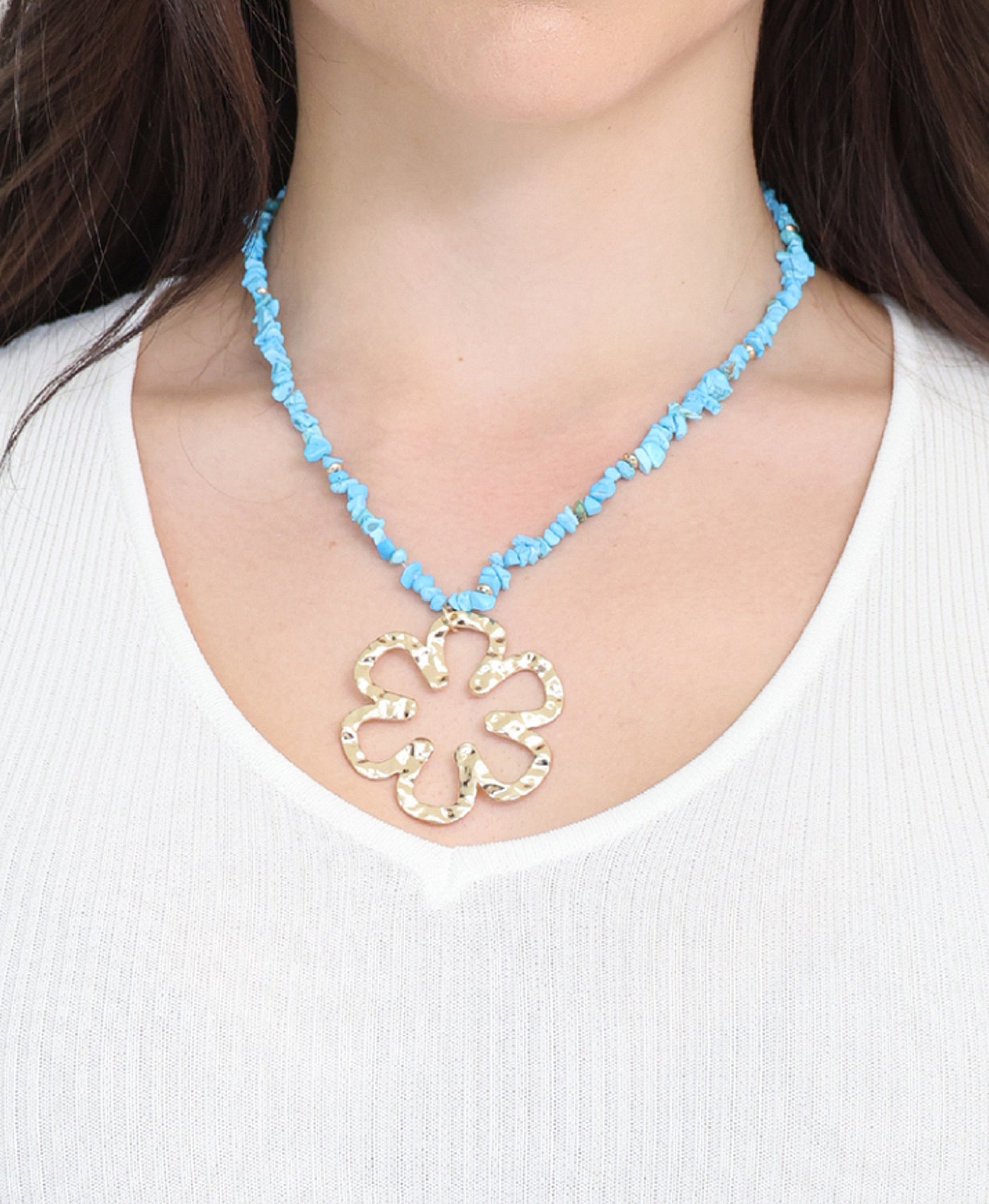 Beaded Necklace w/ Flower Pendant view 1