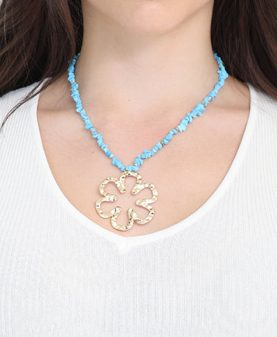 Beaded Necklace w/ Flower Pendant image 1