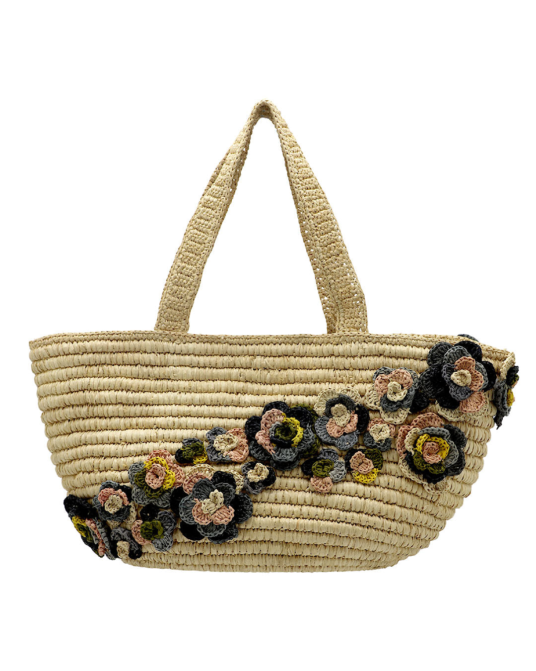 Woven Straw Tote Bag w/ Flowers view 1