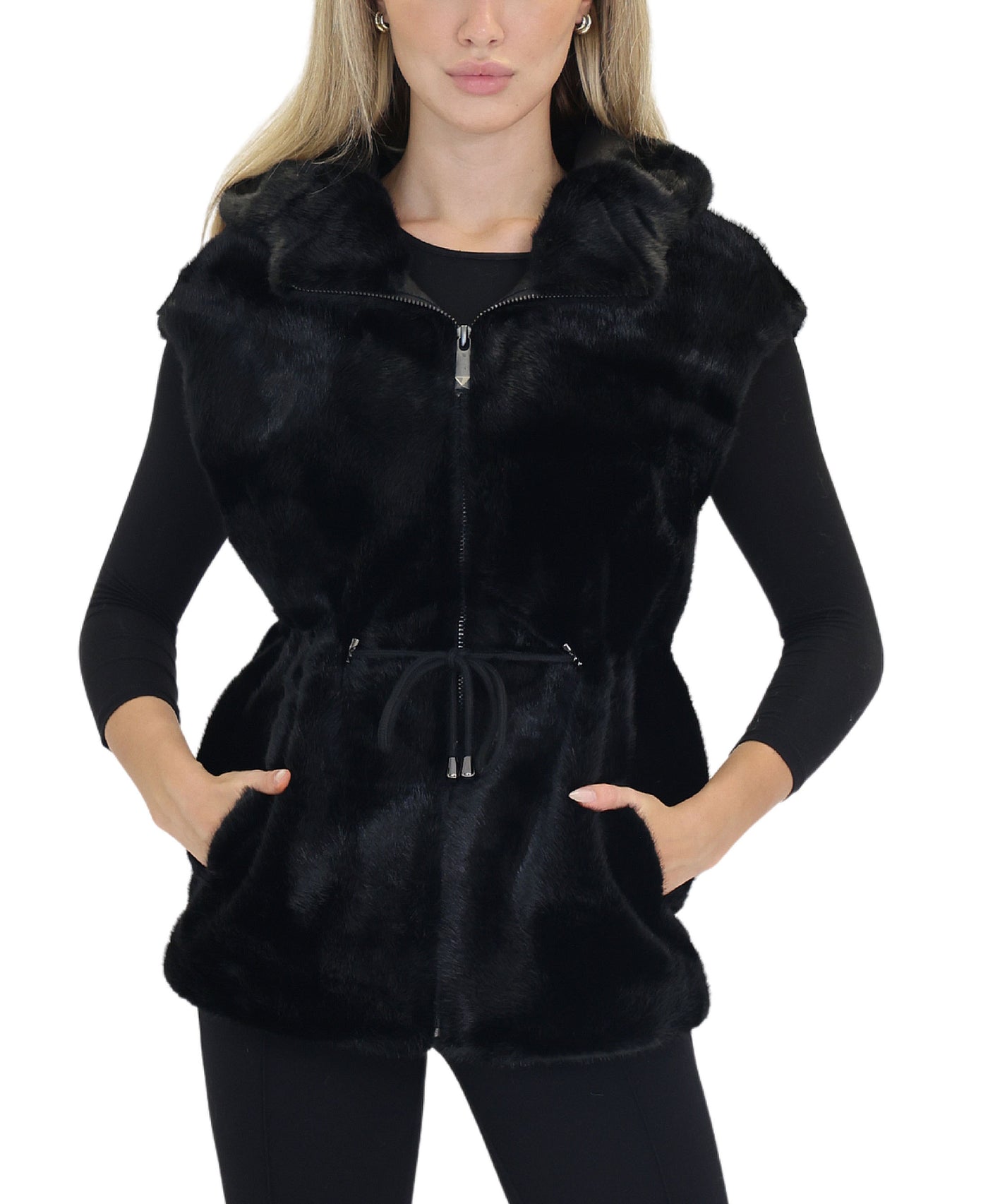 Faux Fur Vest w/ Hood view 1