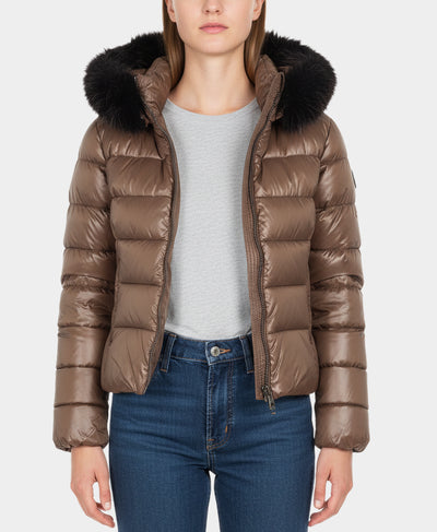 Reversible Faux Fur Trim Puffer w/ Hood image 5