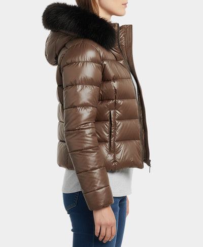 Reversible Faux Fur Trim Puffer w/ Hood image 6