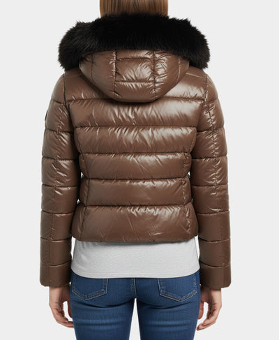 Reversible Faux Fur Trim Puffer w/ Hood image 7