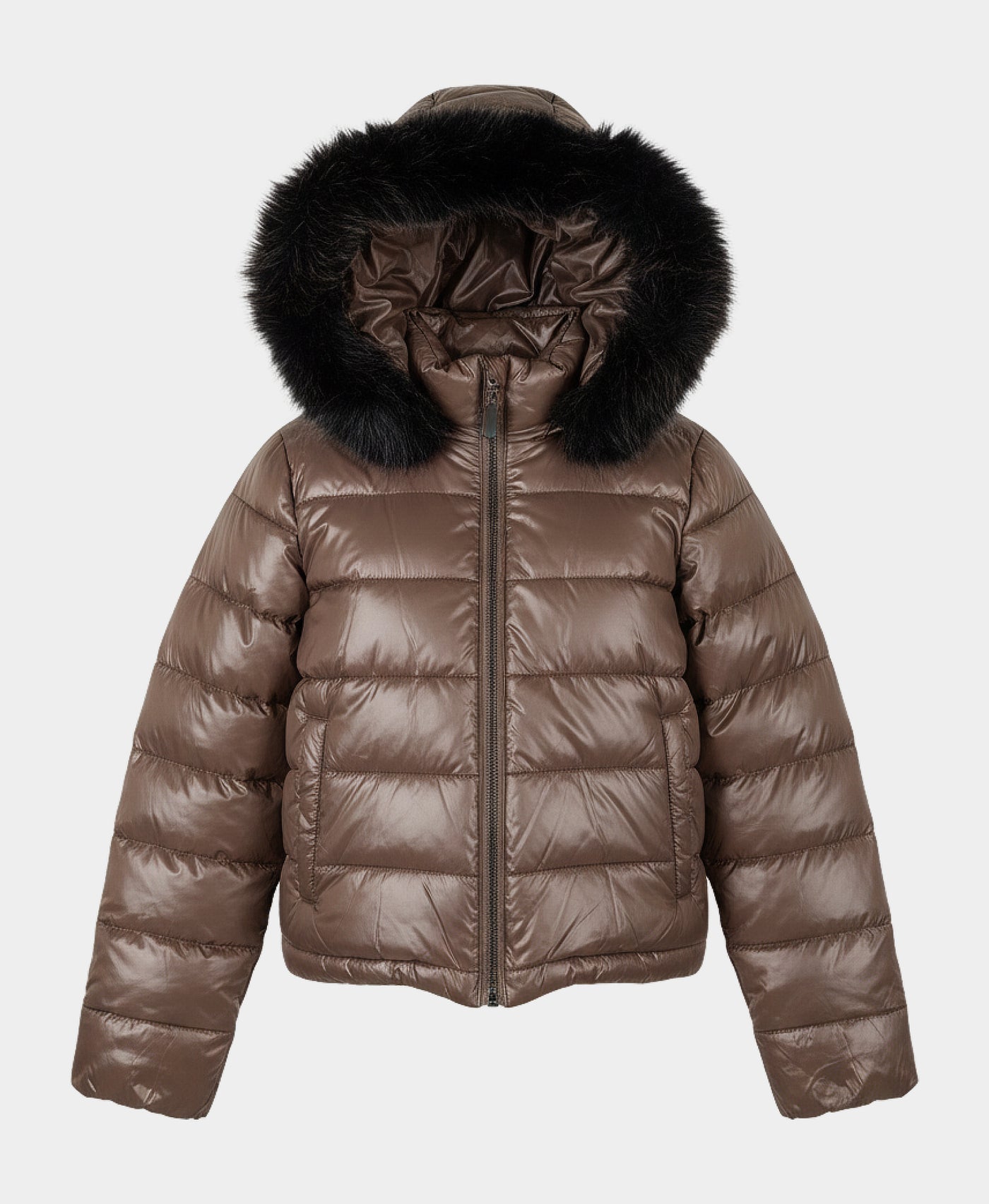 Reversible Faux Fur Trim Puffer w/ Hood view 8