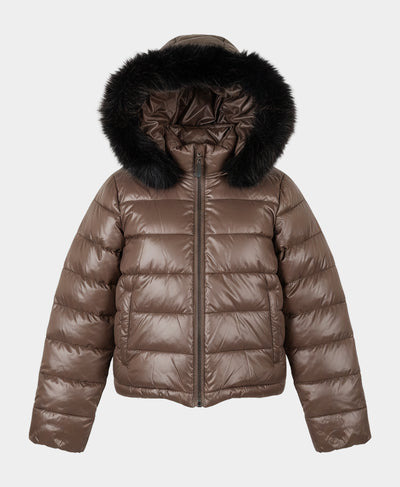 Reversible Faux Fur Trim Puffer w/ Hood image 8