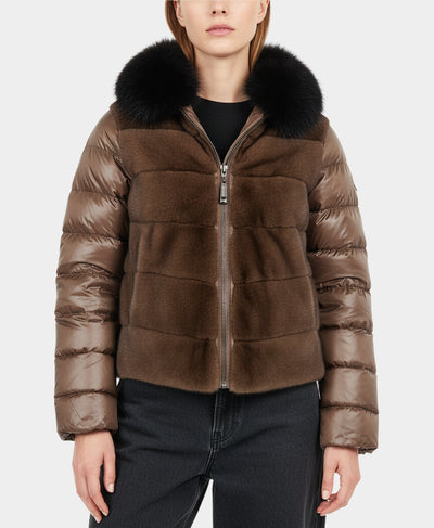 Reversible Faux Fur Trim Puffer w/ Hood image 1