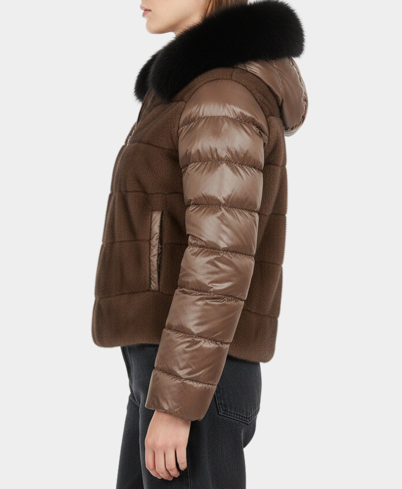 Reversible Faux Fur Trim Puffer w/ Hood view 2