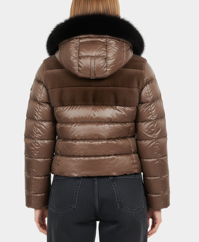 Reversible Faux Fur Trim Puffer w/ Hood image 3