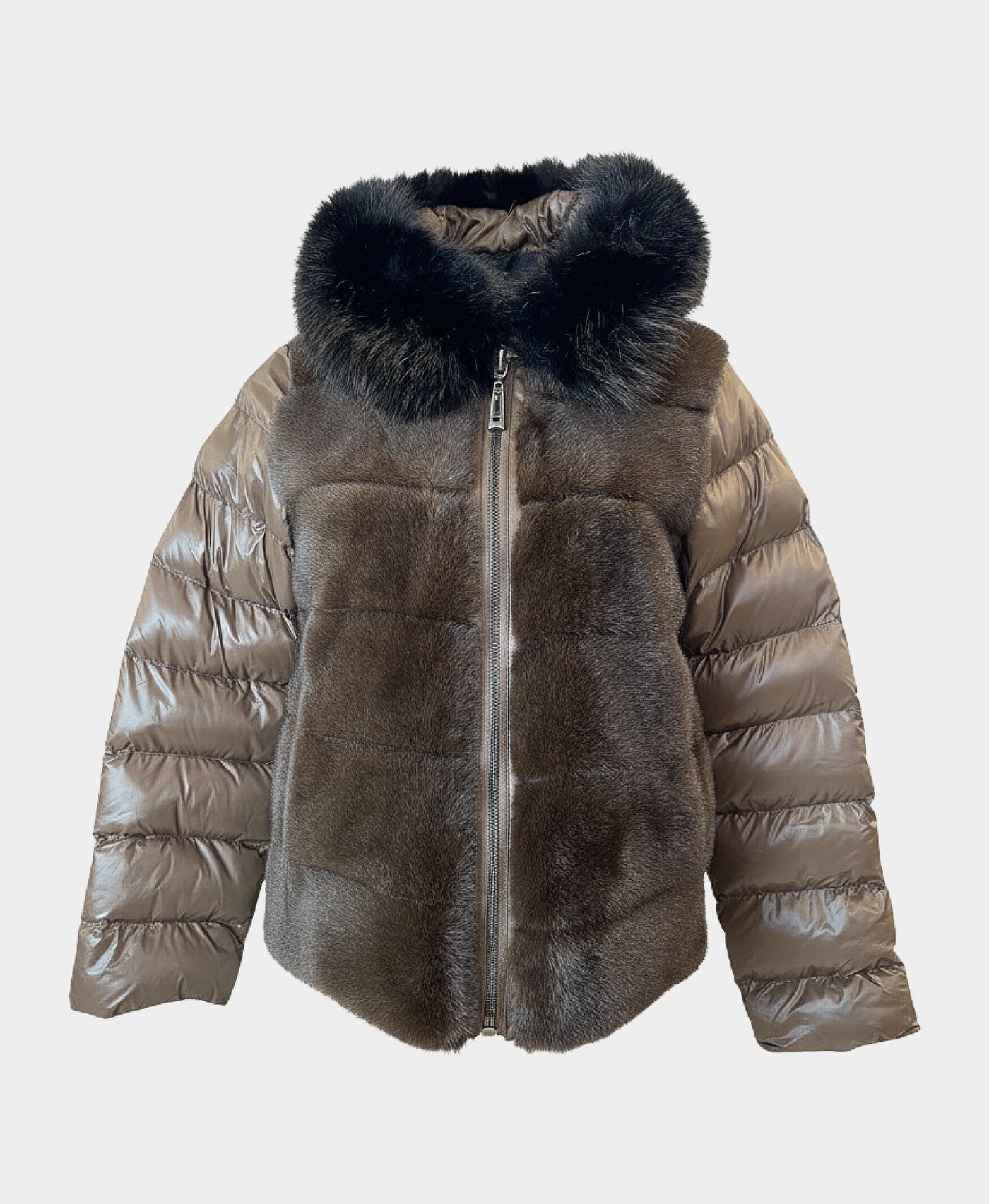 Reversible Faux Fur Trim Puffer w/ Hood view 4