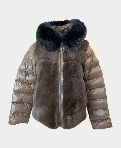 Reversible Faux Fur Trim Puffer w/ Hood image 4