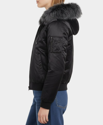 Bomber Jacket w/ Faux Fur Trim Hood image 2