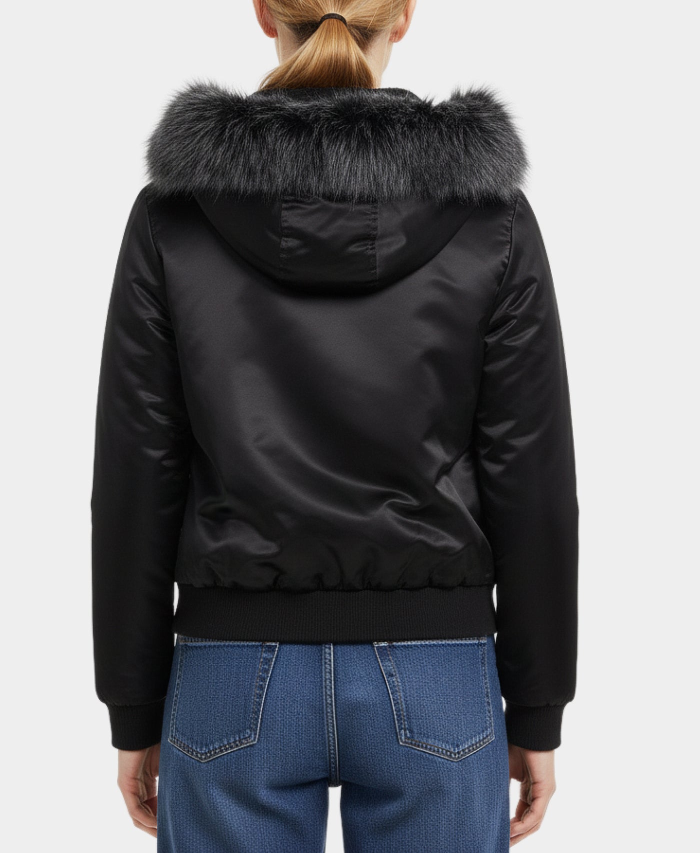 Bomber Jacket w/ Faux Fur Trim Hood view 3