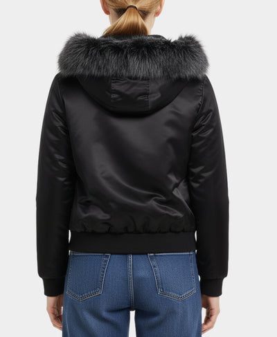 Bomber Jacket w/ Faux Fur Trim Hood image 3