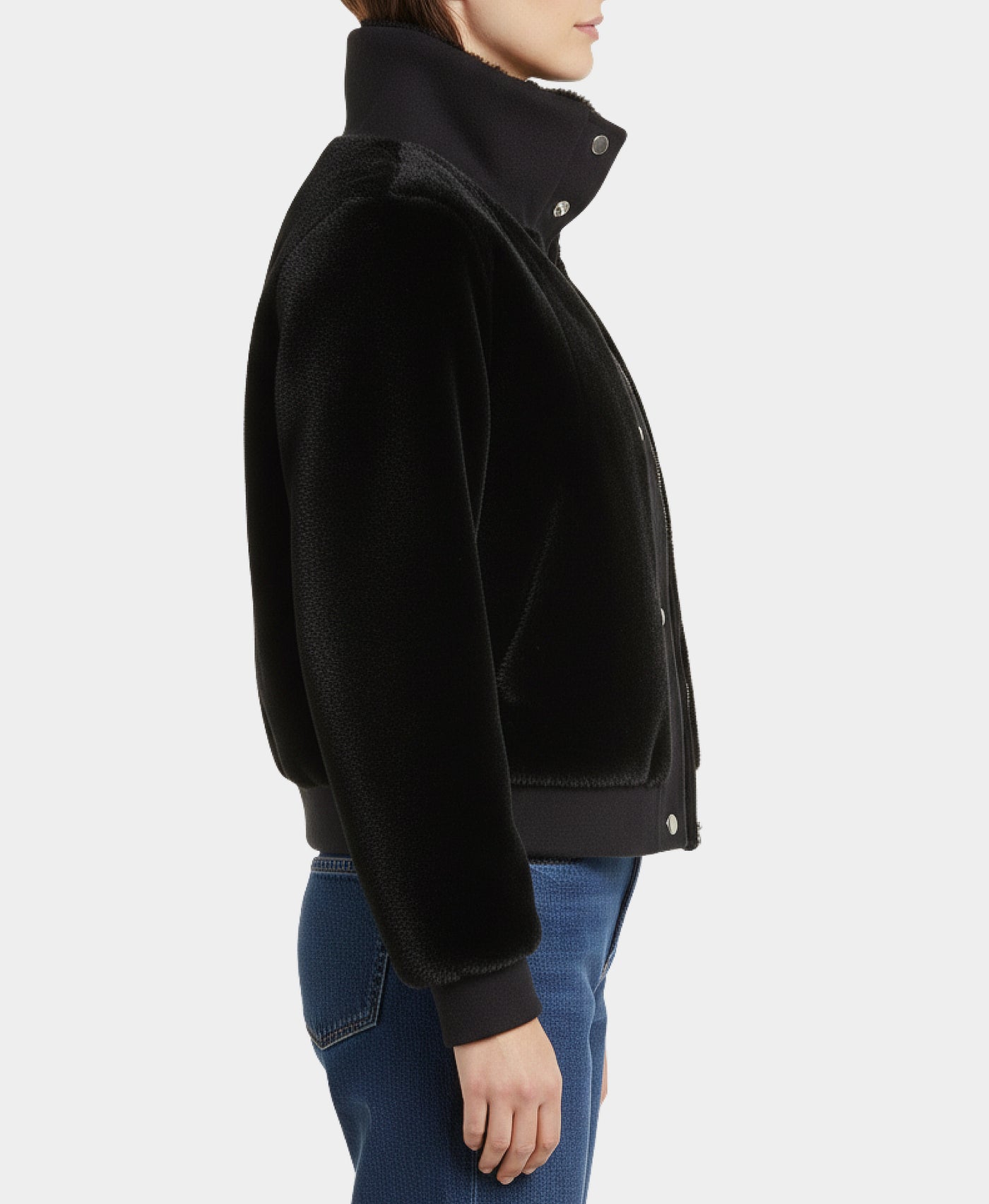 Faux Fur Bomber Jacket w/ Wool Trim view 2