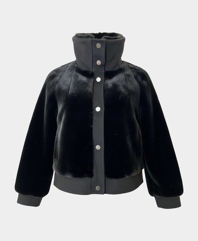 Faux Fur Bomber Jacket w/ Wool Trim image 3