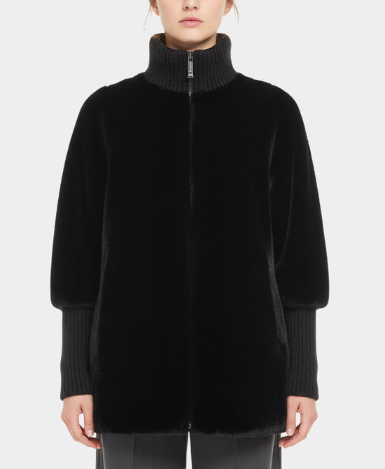 Faux Fur Jacket w/ Knit Trim view 