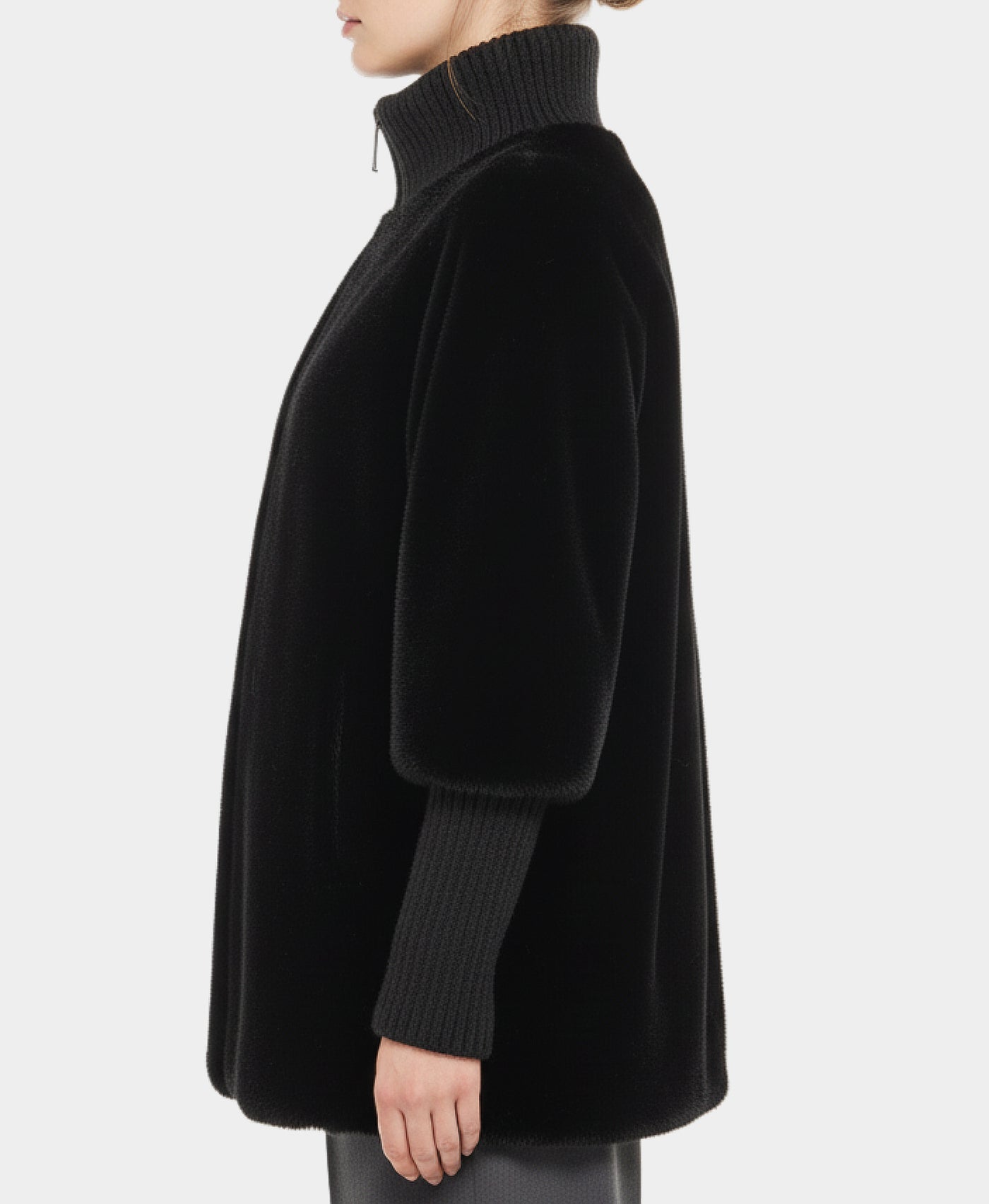 Faux Fur Jacket w/ Knit Trim view 2