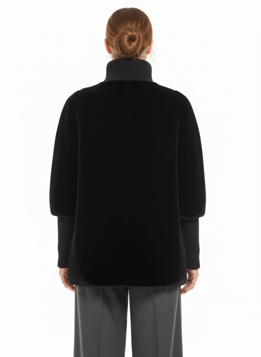 Faux Fur Jacket w/ Knit Trim view 3