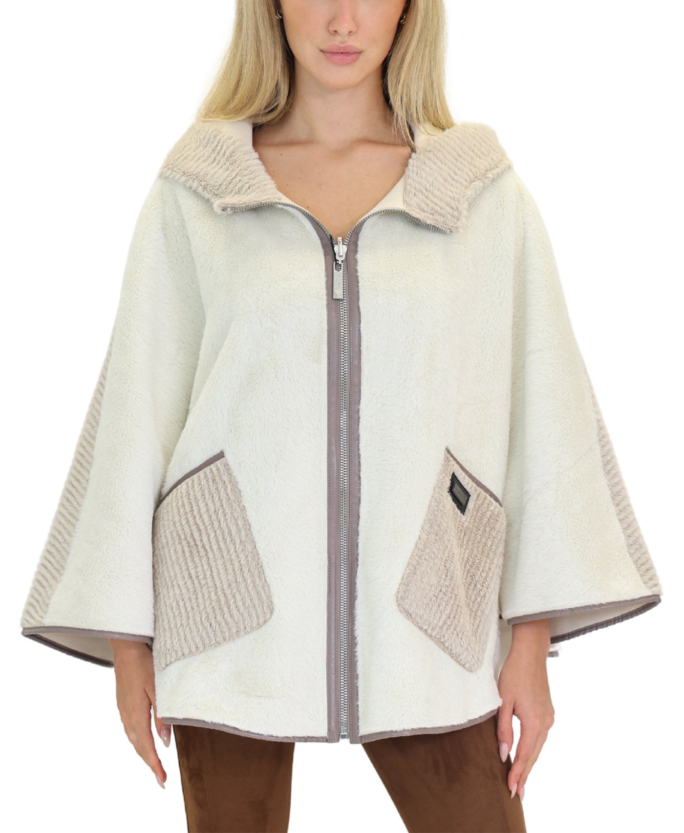 Reversible Faux Fur Contrast Cape w/ Hood view 2