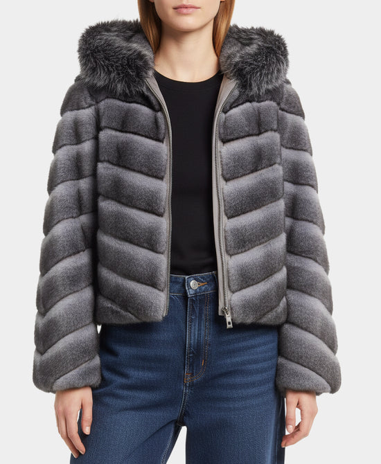 Two Tone Faux Fur Jacket w/ Hood view 