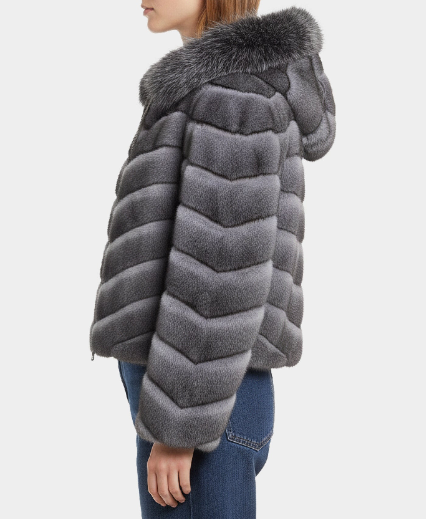 Two Tone Faux Fur Jacket w/ Hood view 2