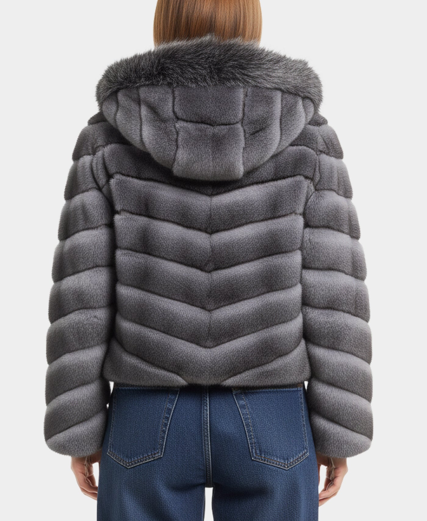 Two Tone Faux Fur Jacket w/ Hood view 3