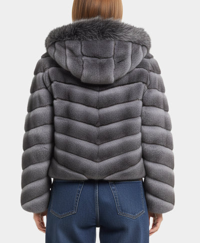 Two Tone Faux Fur Jacket w/ Hood image 3