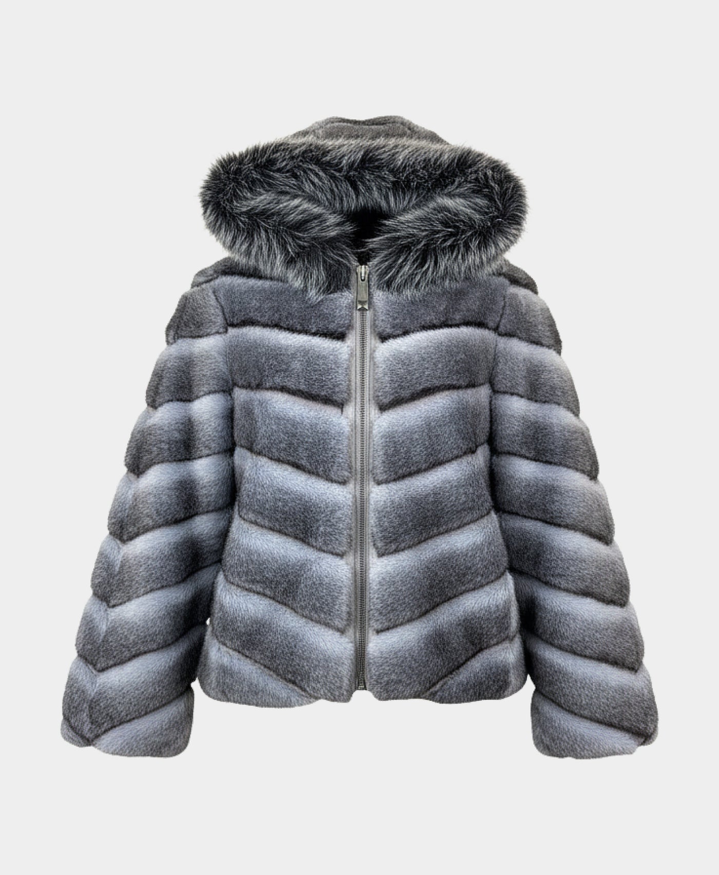 Two Tone Faux Fur Jacket w/ Hood view 4