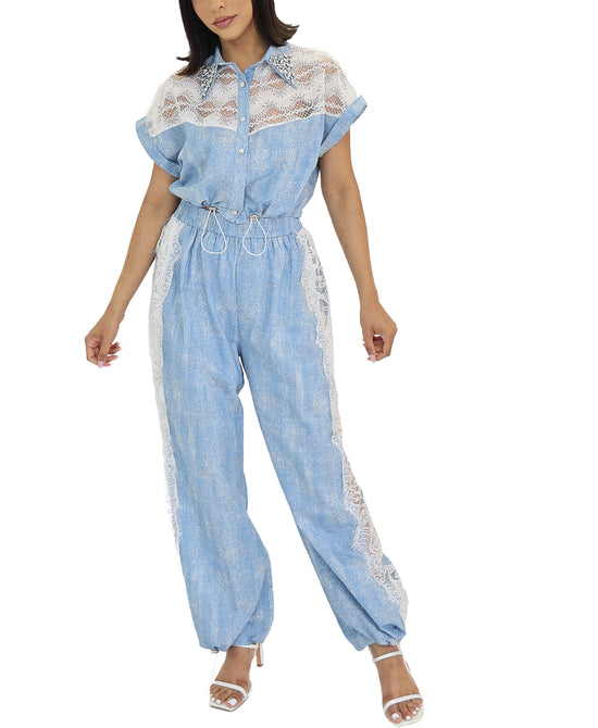 Lace Trim Top & Pants Set- 2 Pc Set view 