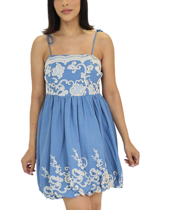 Embroidered Denim Bubble Dress view 