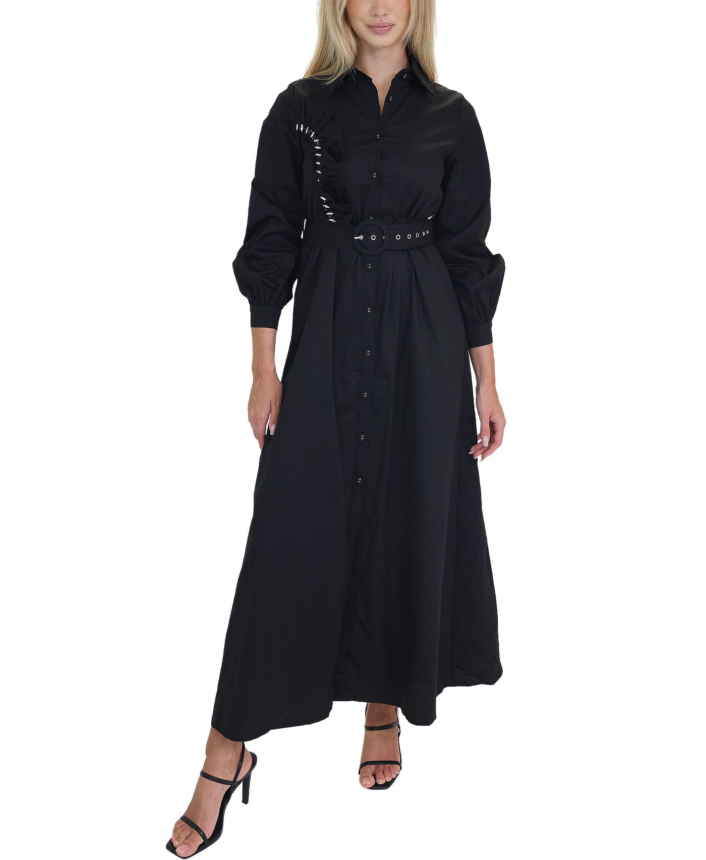 Maxi Dress w/ Side Ruffle & Jewels view 1