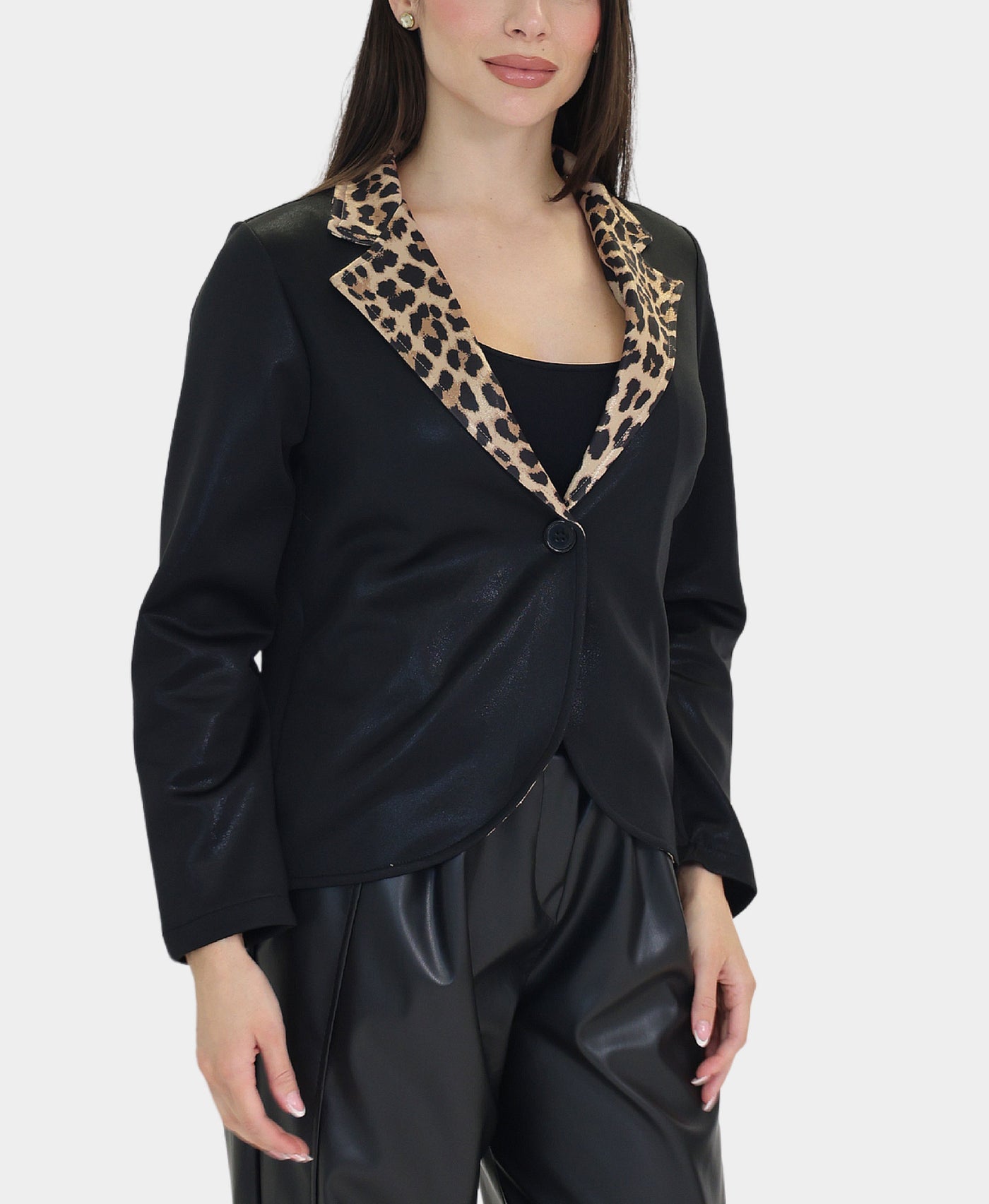 Shimmer Jacket w/ Animal Print Trim view 1