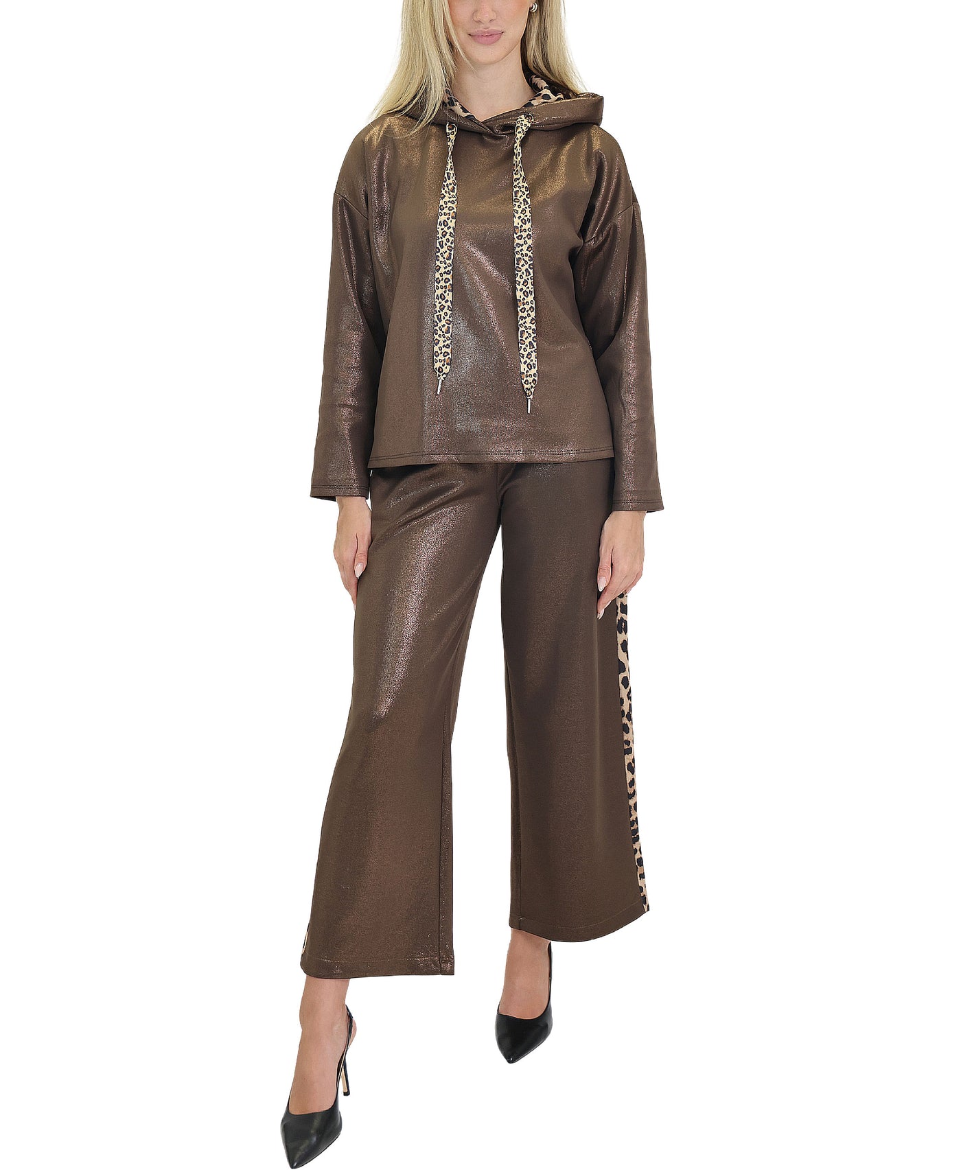 Shimmer Hoodie w/ Leopard Trim