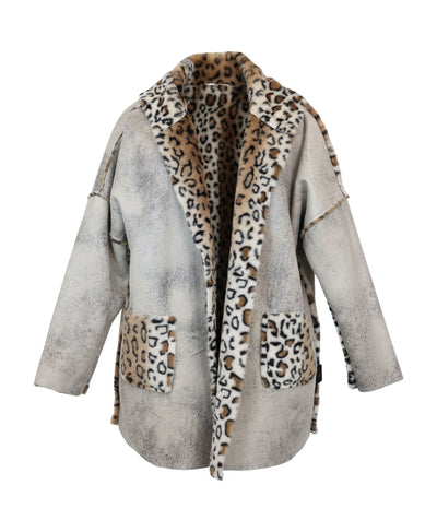 Faux Leather & Leopard Trim Jacket w/ Hood image 4