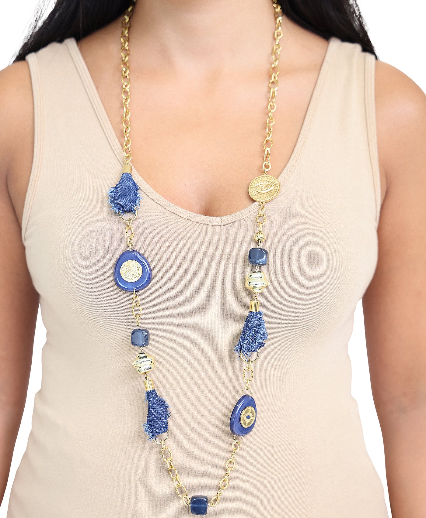 Denim & Evil Eye Chain Necklace view 1