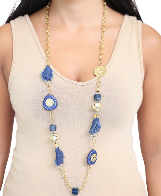 Denim & Evil Eye Chain Necklace view 