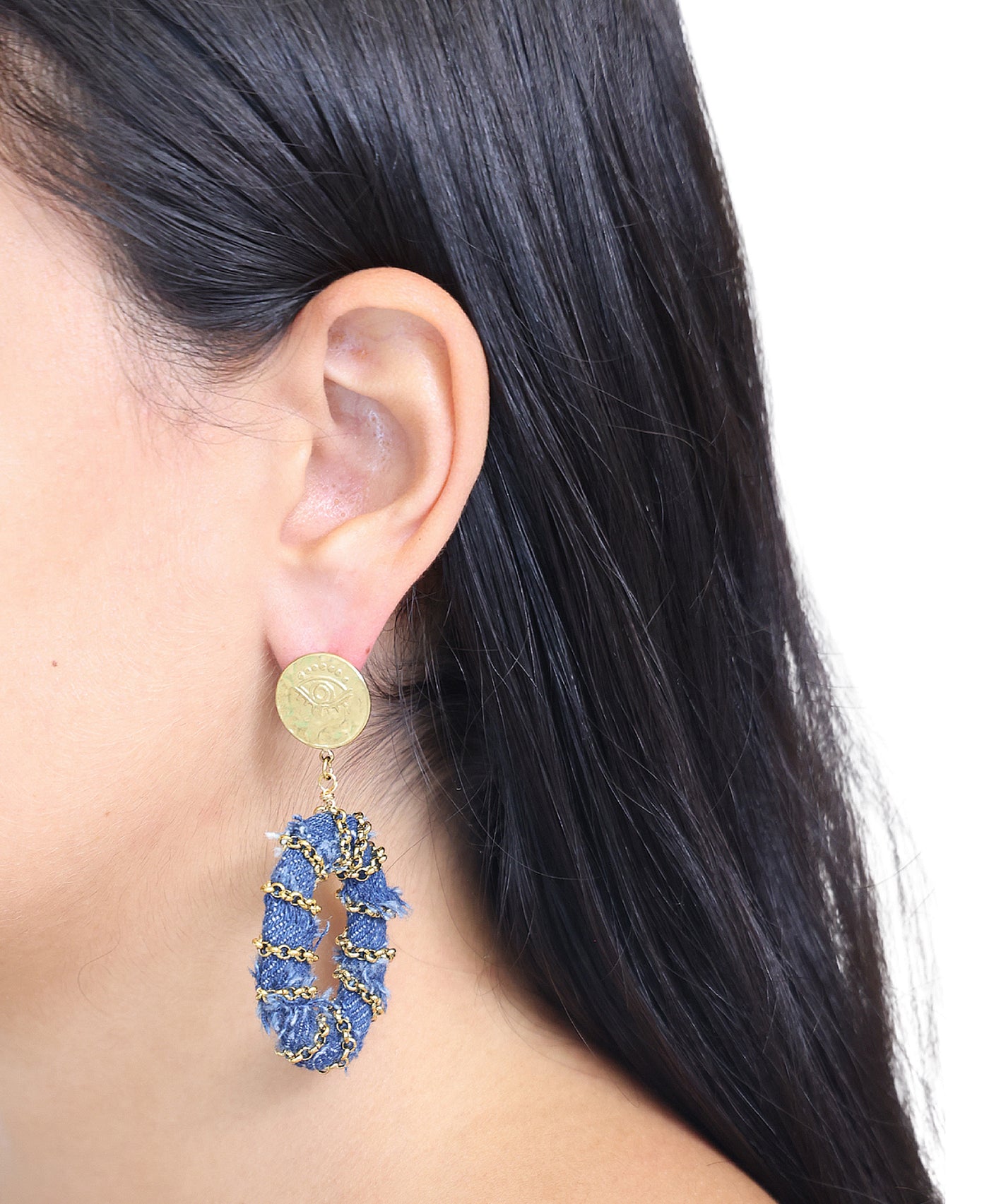 Denim Oval Drop Earrings view 1