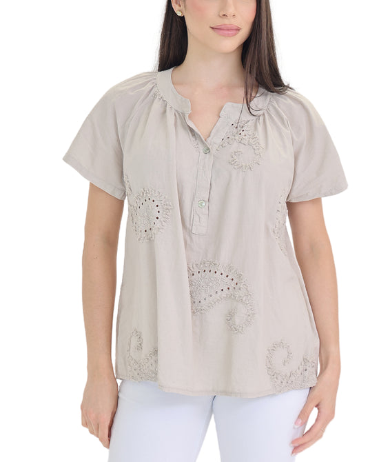Embroidered Eyelet Trim Top view 