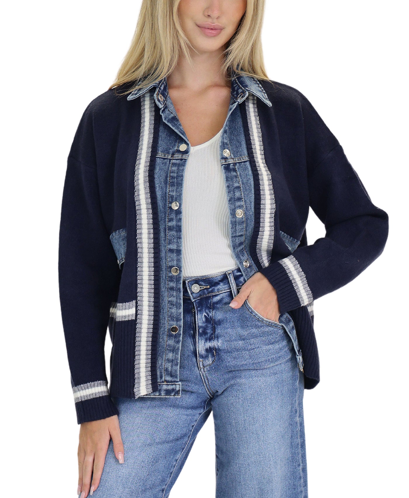 Mixed Media Denim & Knit Jacket view 1