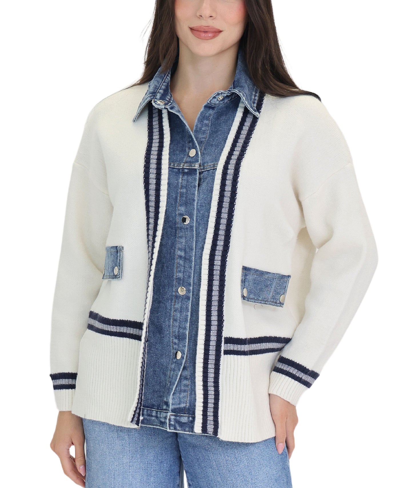 Mixed Media Denim & Knit Jacket view 1