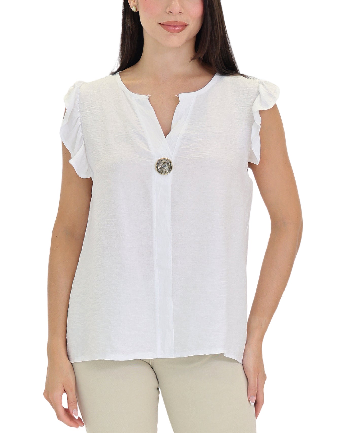 Ruffle Sleeve Top w/ Button Detail view 1