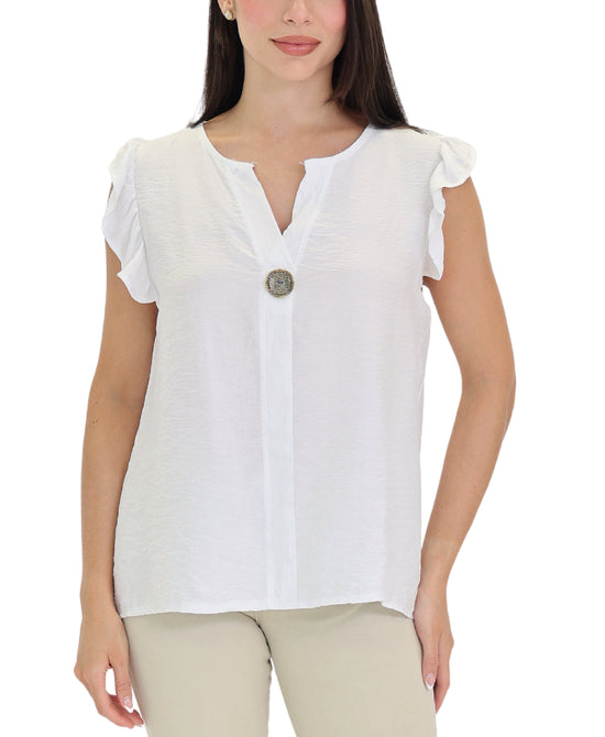 Ruffle Sleeve Top w/ Button Detail view 