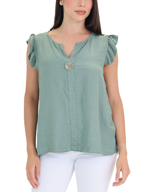 Ruffle Sleeve Top w/ Button Detail view 