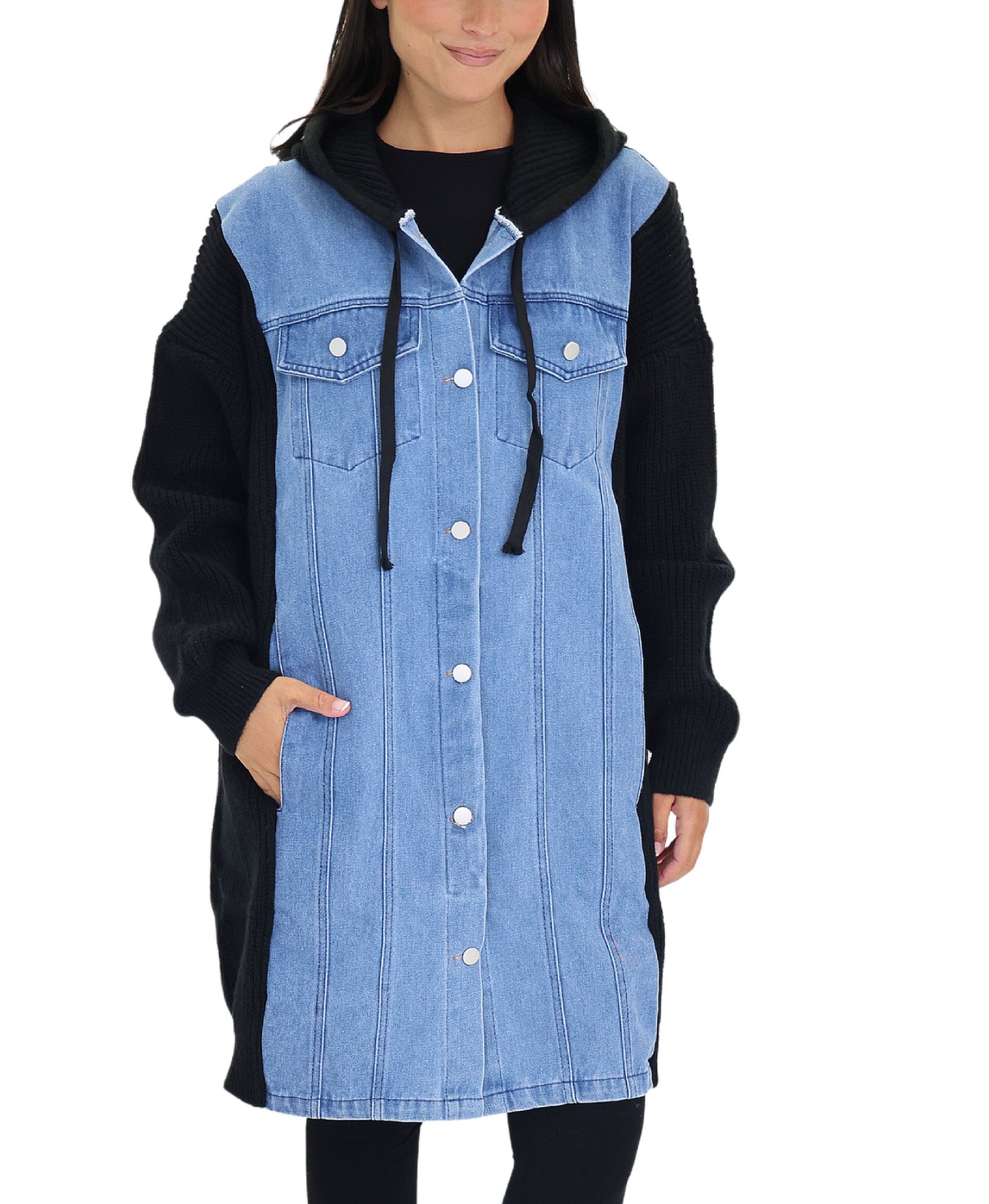 Denim Trim Jacket w/ Hood view 1
