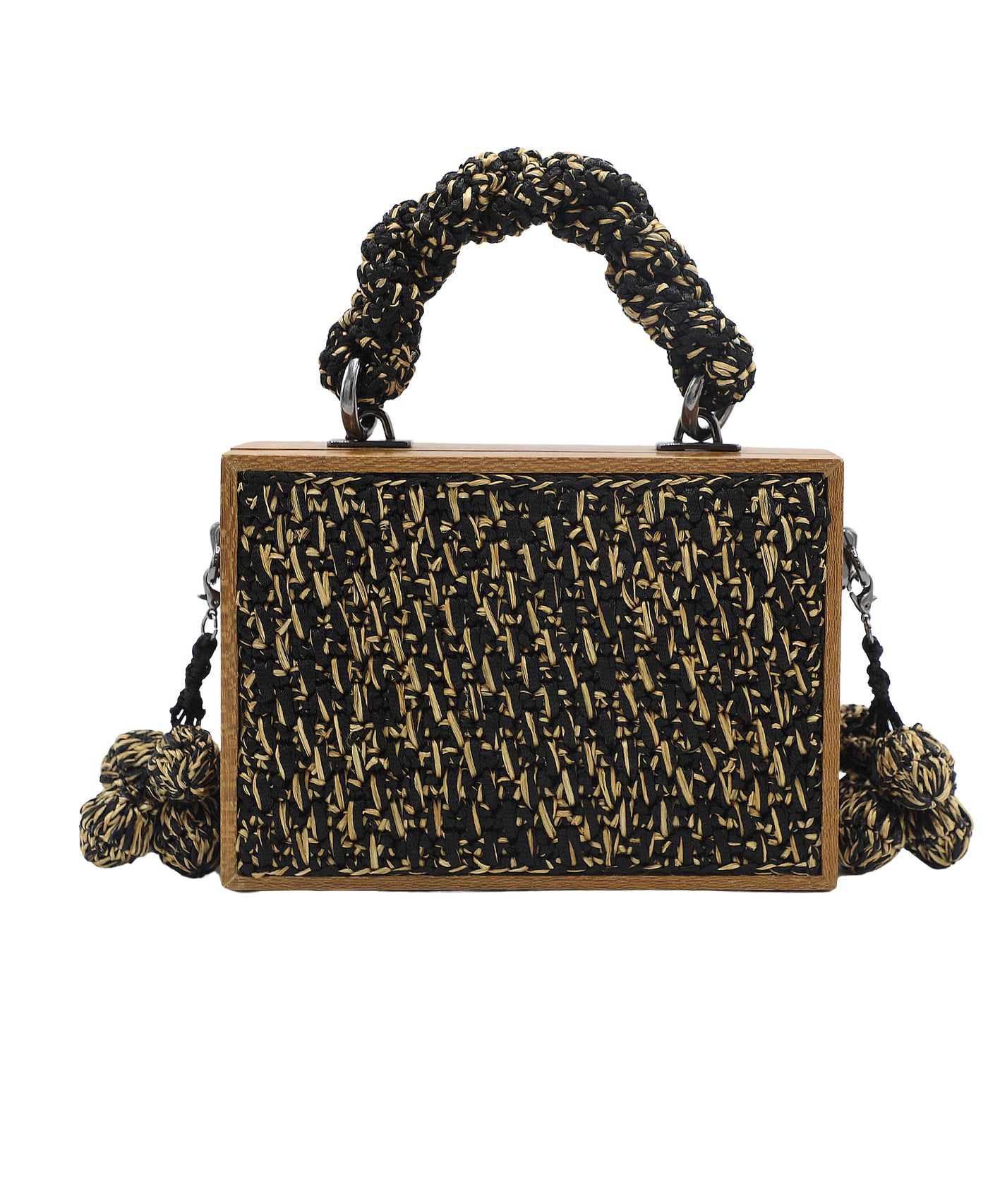 Wooden Crochet Handbag w/ Round Tassels view 1