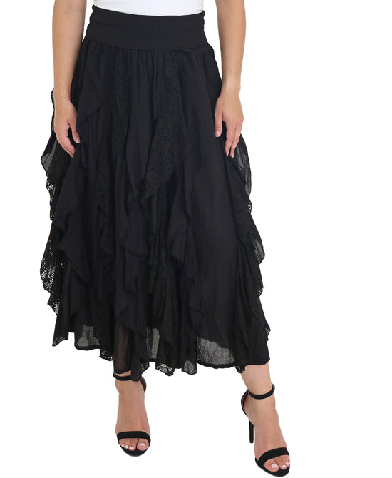 Hanky Hem Lace Trim Midi Skirt view 