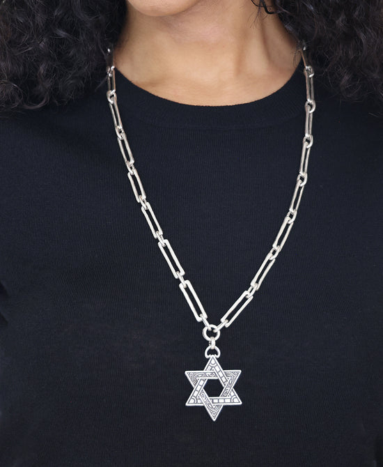 Star Of David Paperclip Pendant Necklace view 