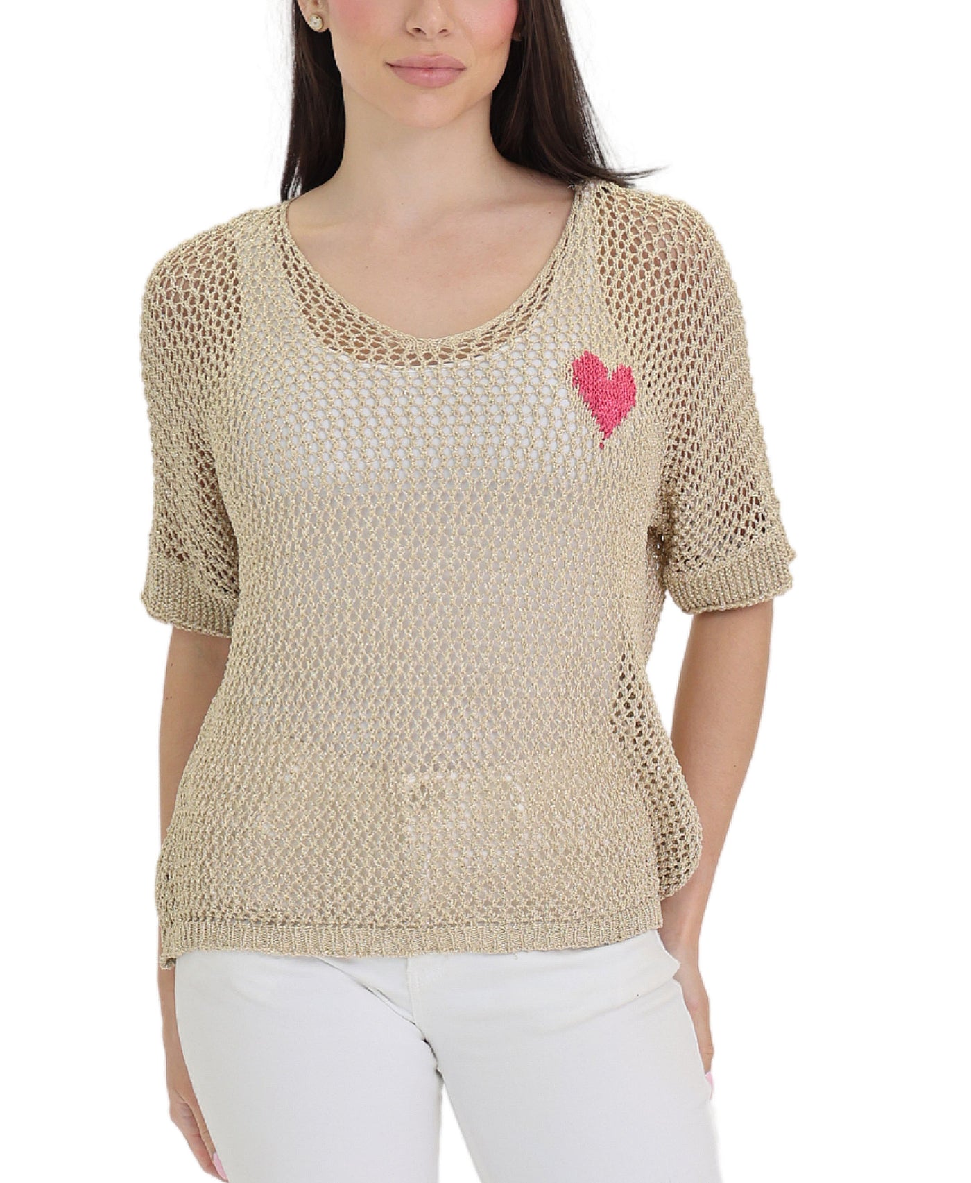 Metallic Crochet Top w/ Heart view 1